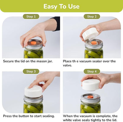 SealVax® Mason Jar Vacuum Sealer Kit – Auto-Stop Wide Mouth Vacuum Sealer + 6 Reusable AS Airtight Lids with Patented Valve, Compatible with Ball & Kerr Mason Canning Jars, Designed in USA