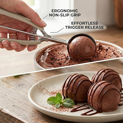 Ice Cream Scoop, 18/8 Stainless Steel Cookie Scoop, Cookie Scoops for Baking, 2 Tbsp/ 30 ml/ 1 oz Cookie Dough Scoop, Ice Cream Scooper with Trigger Release, Cookie Scooper for Baking(#40 Brown)