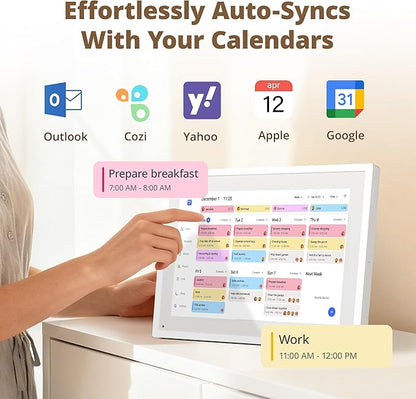 Digital Touchscreen Calendar 10.1 Inch – Interactive Electronic Calendar & Smart Family Hub with Cross-Device Sync, Schedules Reminders, Chore Chart, Rewards & Photo Display, Desk Mount