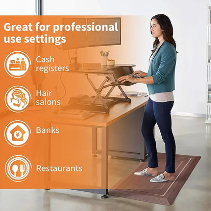 UKISS 9/10"" Extra Thick Cushioned Anti Fatigue Kitchen Mat, Waterproof High Density Foam Standing Desk Mat, Non-Slip Ergonomic Comfort Mat for Kitchen, Office,Workstation (Brown, 20" X 32")