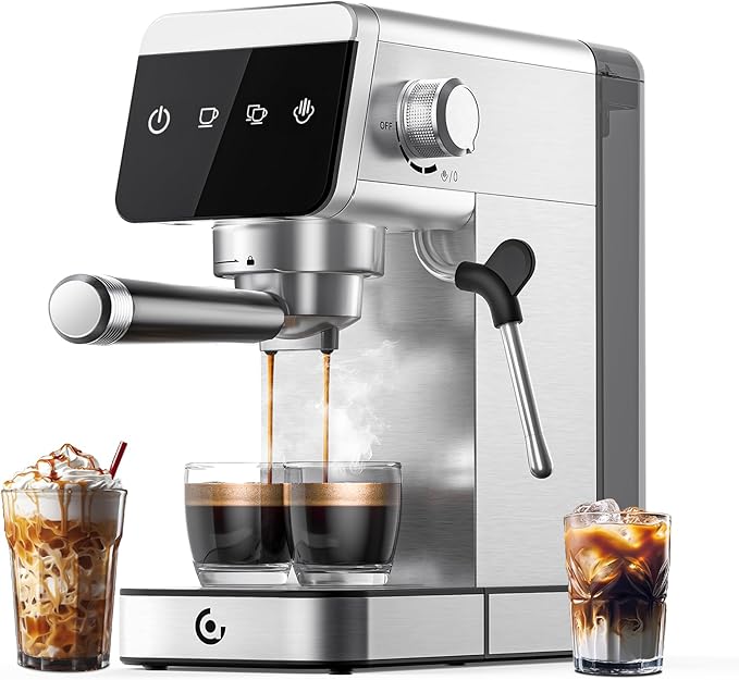 AMZCHEF Espresso Coffee Machine | 20 Bar Pressure System | LED Touch Screen | Compact Design Perfect for Home & Office | 41oz Water Tank