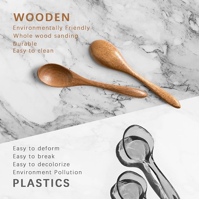 2 PCS Small Wooden Spoons, 5.8 Inch Honey Spoons for Tea, Acacia Wooden Honey Teaspoon for Coffee, Little Tiny Wood Spoons, Bamboo Table Spoon for stirring, Wooden Spoons for Utensils Set