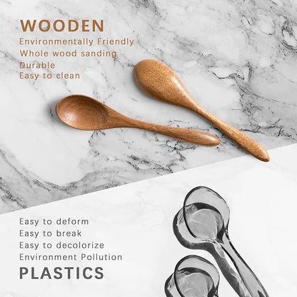 2 PCS Small Wooden Spoons, 5.8 Inch Honey Spoons for Tea, Acacia Wooden Honey Teaspoon for Coffee, Little Tiny Wood Spoons, Bamboo Table Spoon for stirring, Wooden Spoons for Utensils Set
