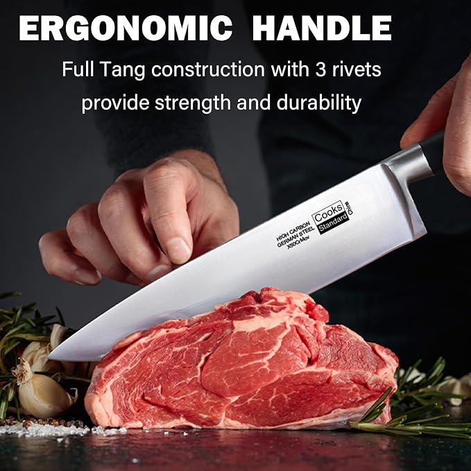 Cooks Standard Classic Cutlery 8 Inch/20cm Chef's Knife, High-Carbon Stainless Steel Serrated Blades, Ergonomic Handle, Sharp Triple Rivet