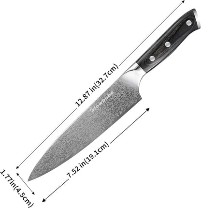 8 Inch Chef's Knife, High Carbon Stainless Steel Kitchen Knife with Sharpener & Finger Guard, Professional Sharp Cooking Knife for Home & Meat Cutting, with Ergonomic wood Handle and Gift Box