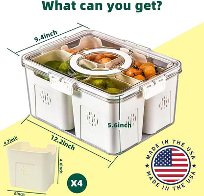 Fruit Storage Containers for Fridge with Lids & Handle, Airtight Fruit Organizer for Refrigerator with 4 Removable Colanders Stackable Fresh Produce Containers for Fridge for Vegetables(White)