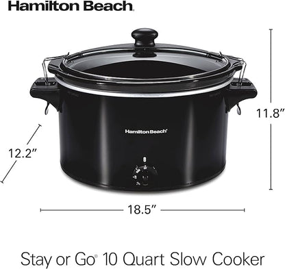 Hamilton Beach Slow Cooker, Extra Large 10 Quart, Stay or Go Portable With Lid Lock, Dishwasher Safe Crock, Black (33195)
