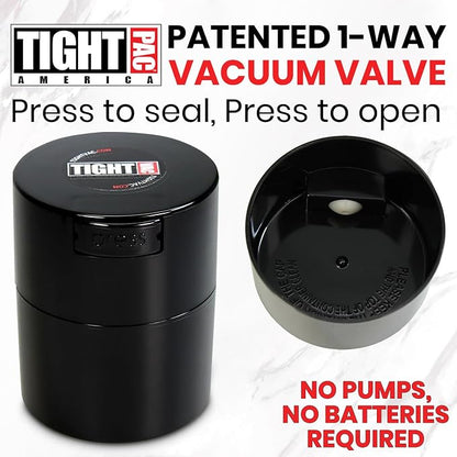 Tightvac 1/2 to 3 Ounces Airtight Herb Storage Container - Patented Vacuum Seal, Storage for Herbs, Coffee, Tea, Spices, Dry Goods - Small Odor Resistant Container, Black