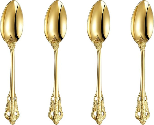 KEAWELL Luxury 6.3" Teaspoons, 18/10 Stainless Steel, Gorgeous Small Spoons, Stirring, Mixing, Sugar, Cake, Dessert Spoons, Mini Antipasto spoons (Gold)