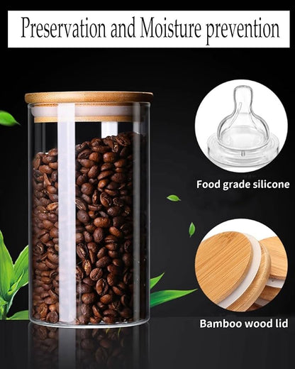 Bamboo Lid Airtight Storage Jars 22oz (Set of 6), Food Canisters for Coffee, Sugar, Tea, Candies, Cookies – Perfect for Kitchen & Pantry Organization