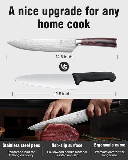 PAUDIN Chef Knife, 9 Inch High Carbon Stainless Steel Sharp Kitchen Knife for Vegetables and Meat, with Sheath, Ergonomic Handle, Gift Box