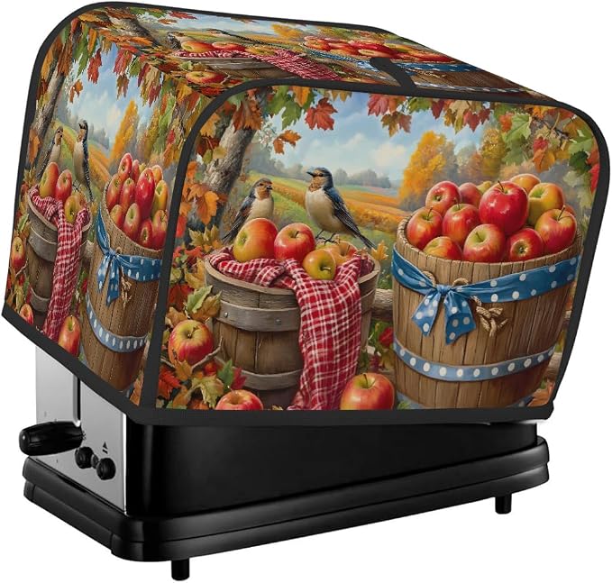 4 Slice Autumn Apple Pretty Toaster Cover Waterproof Dust Fingerprint Bread Machine Cover Washable Kitchen Appliance Protector For Home Kitchen Bakeware Table Decor Women Gifts