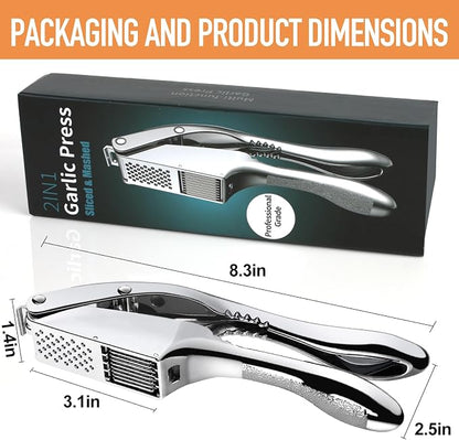 Garlic Press and Slicer 2 in 1, Heavy Duty Garlic Mincer, Crusher & Peeler Set - Perfect for Home Cooks and Professional Chefs Alike