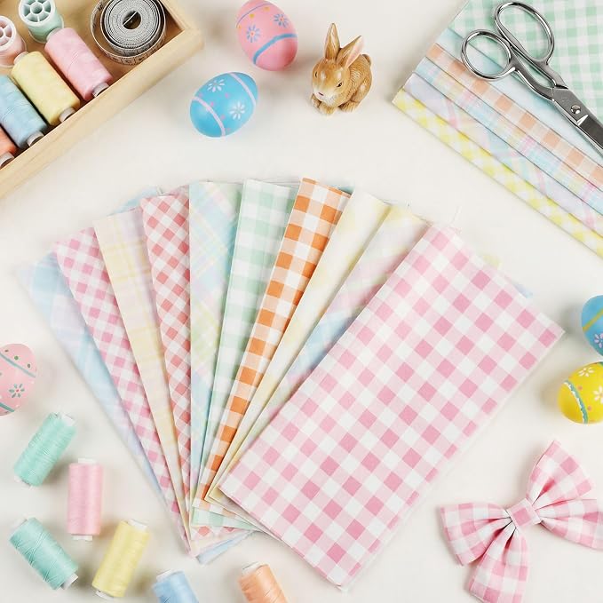 Tatuo 30 Pcs 10 x 10 Inches Pastel Gingham Cotton Fabric Bundle Squares Patchwork Checkered Fabric Sewing Quilting Bundles Assorted Pattern Cloth for DIY Scrapbook Craft Making