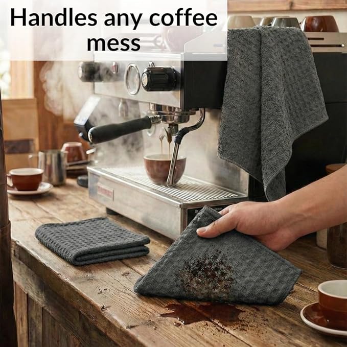 Solyra Barista Towels, 6 Pack, 12" x 12", Dark Gray | Oeko-Tex Certified, Microfiber Cloth, Coffee Towel