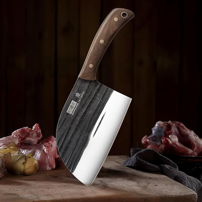 HOSHANHO 6.5 Inch Serbian Chef Knife, High Carbon Steel Meat Cleaver Knife for Meat Cutting, Handmade Forged Heavy Duty Butcher Knife with Full Tang for Home & Camping & BBQ Gift for Men