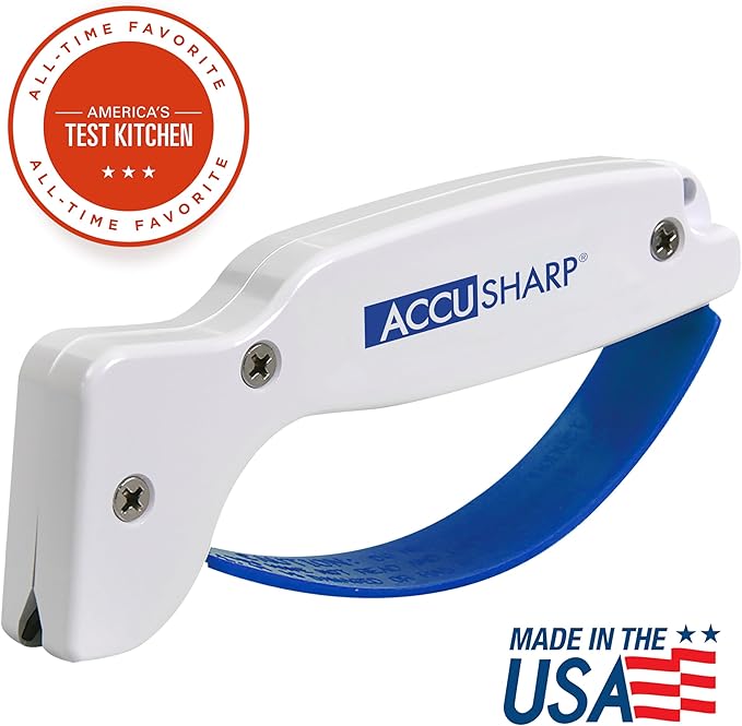 AccuSharp Knife Sharpener, Ergonomic Comfortable Handle, Compact & Easy to Use, Restore and Hone Straight & Serrated Knives, White