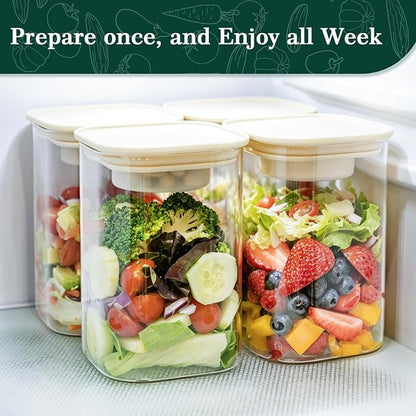 LIBWYS 39oz Large Glass Salad Jars with Lids Meal Prep, 2pack Square Glass Containers for Home Storage & Lunch, Built-In Leakproof Compartments, Wet/Dry Separation for Salad Dressing & Ingredients