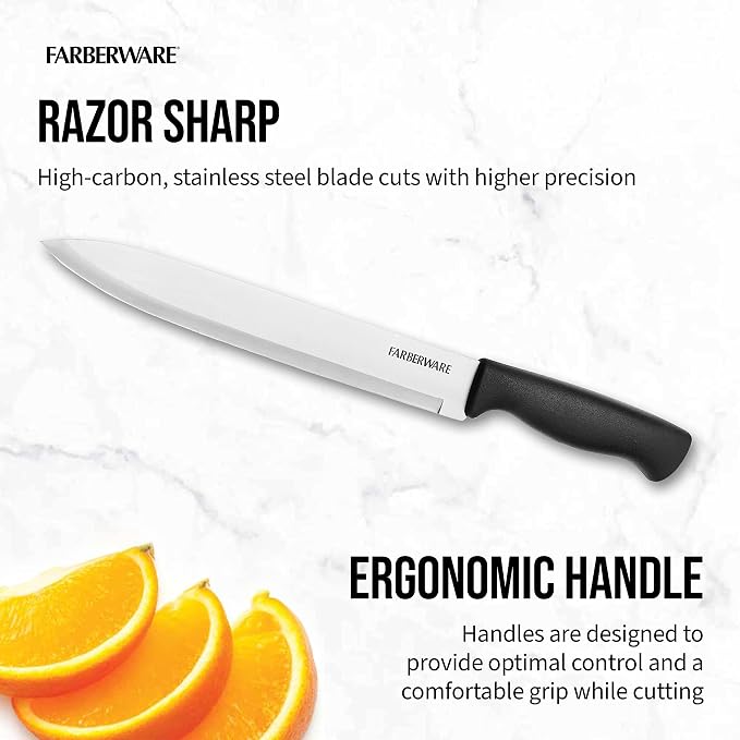 Farberware Edgekeeper Slicing Knife with Self-Sharpening Blade Cover, 8 Inch, Black