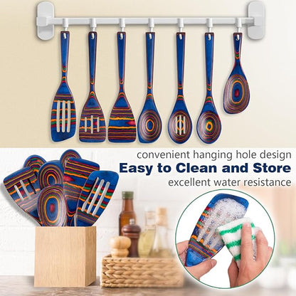 HOWHONG Wooden Spoons for Cooking, Pakkawood Kitchen Utensil Set Spectrum Color, Premium Durable Wooden Utensils for Nonstick Cookware, Heat Resistant, Smooth Finish, Comfortable Grip, 7 Piece