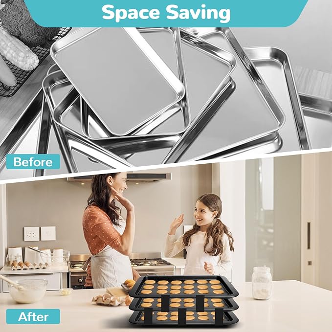 Baking Sheet Stackers,Meal Prep Baking Sheet And Dividers, Pan Separators For Stacking, Stackable Cooling Racks For Baking,Reusable Stacking Clips For Home Kitchen (16PCS-Black)