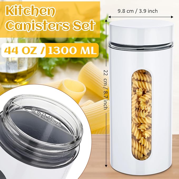 Mimorou 6 Pack Kitchen Canisters Set Airtight Coffee Sugar Tea Storage Jars with Window Glass Stainless Steel Containers with Lids for Flour Cookies Spices Grains Kitchen Decorations(White,44 oz)