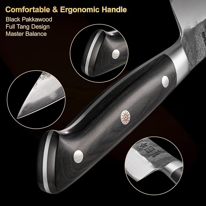 kanngou 7 Inch Santoku Knife, Black Forged Japanese Chef Knife with AUS-8 Alloy Steel, Japanese Santoku Knife with Full Tang Pakkawood Handle, Christmas Gift with Premium Box (7 Inch Santoku Knife)