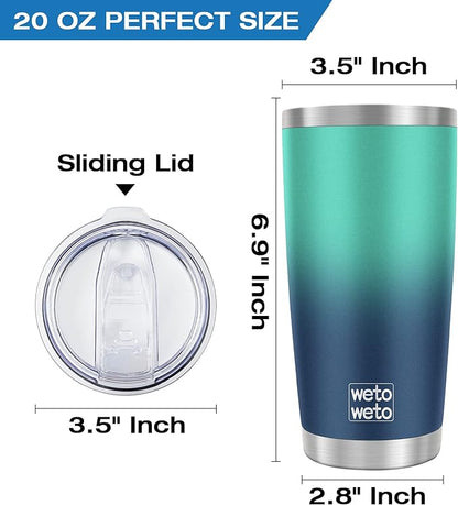 WETOWETO 20oz Insulated Stainless Steel Tumbler, Double Wall Vacuum Travel Coffee Mug, Leak-Proof Tumbler Cup for Home Office Travel (Green-Blue Gradient, 1 Pack)