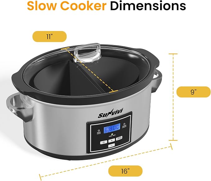 Programmable Slow Cooker, Multi-Cooker with 2 in 1 Silicone Slow Cooker Liners, 6 QT Food Warmer with Digital Timer, 3 Adjustable Temp & Dishwasher Safe Parts, Stainless Steel, Silver