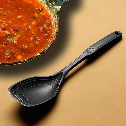 2 Pack Large Silicone Cooking Spoon, Non-Stick Slotted and Solid Spoon set with Deep Bolw and Measurement Mark for Mixing, Serving, Draining, Scooping, Scraping, Heat Resistant Kitchen Utensils, Black