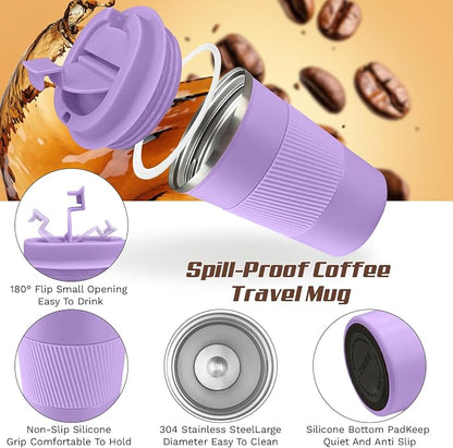 SPLMIFA Vacuum-Insulated Stainless Steel Travel Coffee Mug, Leak-Proof Reusable Coffee Cup with Lid - Keep Hot & Cold Drinks for Hours, Durable Insulated Tumbler for Men & Women(3rd-Purple, 17OZ)
