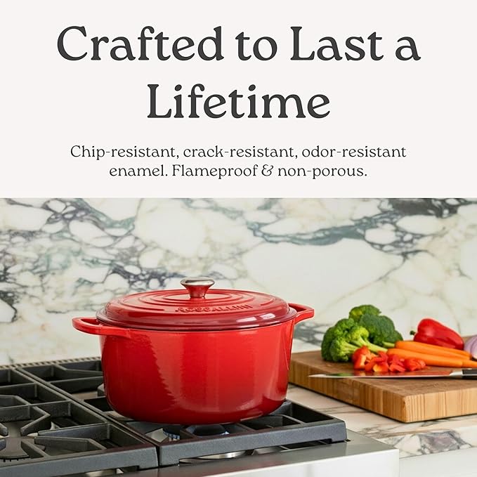 ROSSALLINI Signature Enameled Cast Iron Oval Dutch Oven | Non-Stick Serving Pot with Tight Fitting Lid for Perfect Roasting, Baking, Sauteing, and Bread Making | 9.5Q [Oyster Grey]