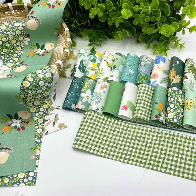 40 Pcs Jelly Roll Fabric Strips for Quilting Fabrics, Sewing Supplies 2.6 Inch Precut Cotton Fabric Bundles, Perfect for Quilt Projects,Floral Patchwork Leaf Green