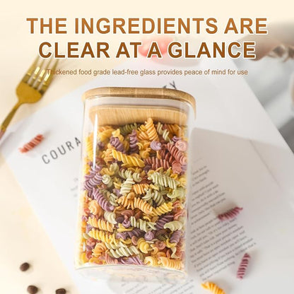 3-Pack Square Glass Containers with Bamboo Lids, 32 fl oz/720ml Airtight Canister Set, Clean Elegant Storage Jars for Candy, Coffee, Tea, Sugar, Flour, Cookies, Spices