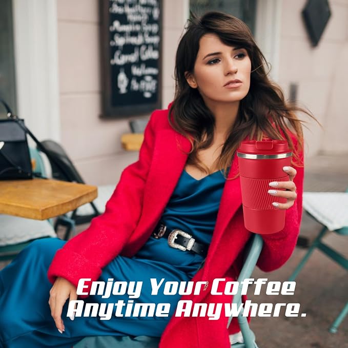 SPLMIFA Vacuum-Insulated Stainless Steel Travel Coffee Mug, Leak-Proof Reusable Coffee Cup with Lid - Keep Hot & Cold Drinks for Hours, Durable Insulated Tumbler for Men & Women(3rd-Red, 12OZ)