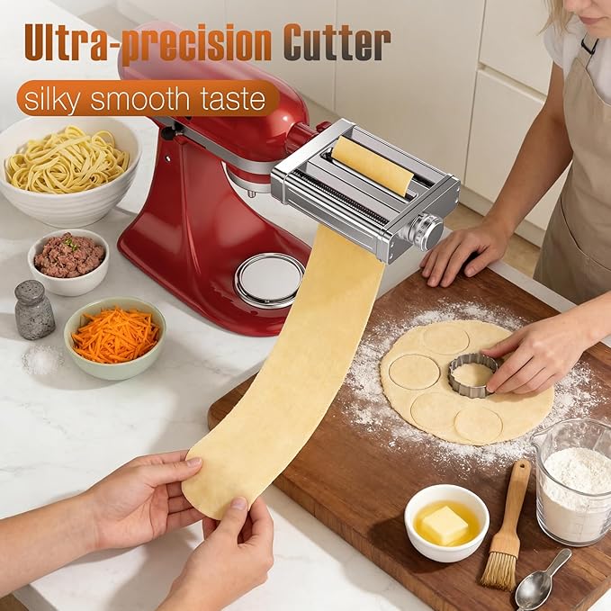 Pasta Attachment for KitchenAid Stand Mixer,3 in 1 Pasta Maker,All Stainless Steel,Included Pasta Roller, Spaghetti and Fettuccine Cutter Accessories, with 8 Thickness Settings by Fedowal | without Switching Attachments,Saving Time, Easy to Cut The Dou...