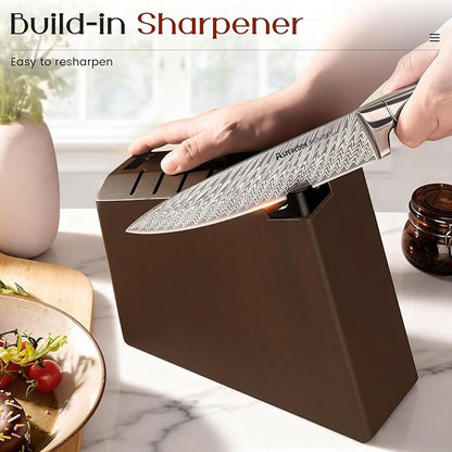 Astercook Knife Set, 15-Piece Kitchen Knife Sets with Built-in Sharpener Block, German High Carbon Stainless Steel Knives, Dishwasher Safe, Ergonomic Full-Tang Handle, Perfect Holiday Gifts