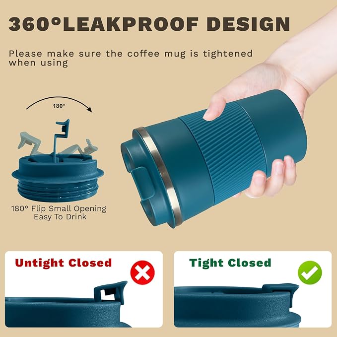 SPLMIFA Vacuum Insulated Stainless Steel Travel Coffee Mug with Lid, Leak-Proof Reusable Thermal Cup Keeps Drinks Hot & Cold for Hours, Durable Portable Tumbler for Men & Women(3rd-Blue, 17OZ)