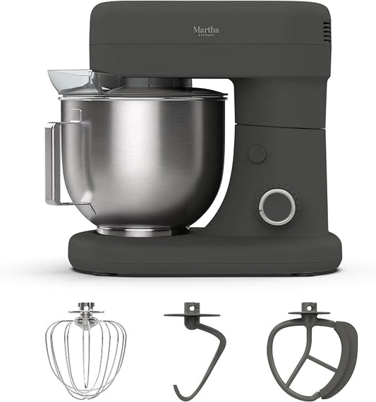 Martha Stewart 5.3Qt Stand Mixer, 12-Speed Tilt-Head Electric Kitchen Mixer with Stainless Steel Bowl, Dough Hook, Whisk & Beater, Splash Guard, Ideal for Baking Bread, Cake & Whipping, Caviar Gray
