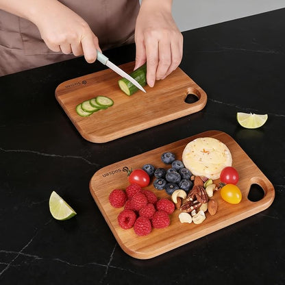 2 Pack Small Acacia Wood Cutting Board for Kitchen 8.6" x 6" Mini Wooden Charcuterie Boards Lightweight Chopping Board Non Toxic Serving Board Tiny Chef Set Camping Fruit Lemon Sandwich Cheese Board