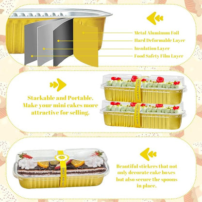 25Pack Gold Mini Cake Pans With Lids, 6.8 Oz Loaf Pans With Lids, Baking Cups Muffin Tins,Disposable Baking Pans Holders For Brownie Cake Bread