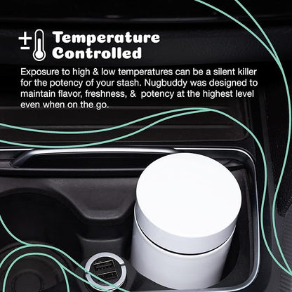 nugbuddy Mini Airtight Storage Container - Vacuum Sealed Insulated w Nested Glass Jar - UV Protection, Temperature Controlled Stainless - 100 ml (1/4 Oz)