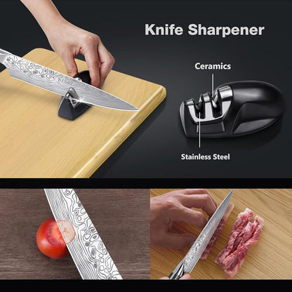8" Chef Knife,High Carbon Stainless Steel Chef Knife,kitchen knife with Finger Guard and Knife Sharpener,Chef Knife Gift Box for Family and Friends