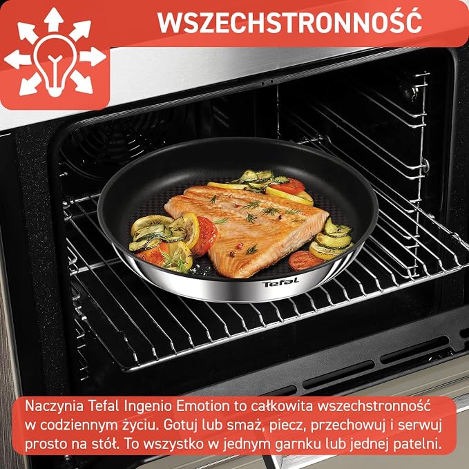 Tefal Ingenio L897SK04 20-Piece Cookware Set, Frying Pans with 2 Removable Handles, Induction, Non-Stick Coating, Stackable, Dishwasher Safe, Emotion L897SK04, Silver