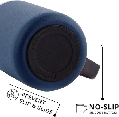 Elemental Insulated Coffee Mug - Triple-Wall Stainless Steel Summit Travel Cup for Hot and Cold Drinks - Thermal Coffee Mug with Lid and Handle for Camping, Office & Travel 12oz - Navy Blue