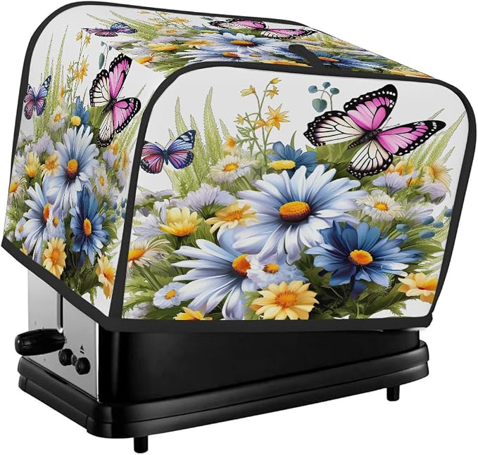Soring Flower Floral Toaster Cover 4 Slice Wide Slot Washable Kitchen Appliance Covers Fingerprint Bread Machine Dust Cover Small Toaster Oven Accessories Covers Bread Maker Bag Women Gift
