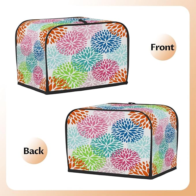Art Flower Floral Toaster Cover 2 Slice Wide Slot Washable Kitchen Appliance Covers Fingerprint Bread Machine Dust Cover Small Toaster Oven Accessories Covers Bread Maker Bag Women Gift