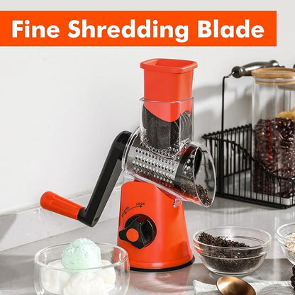 Cheese Grater Rotary, Rotary Grater for Kitchen, Kitchen Grater Vegetable Slicer with 3 Drum Blades, Fast Cutting Cheese Shredder for Vegetables and Nuts