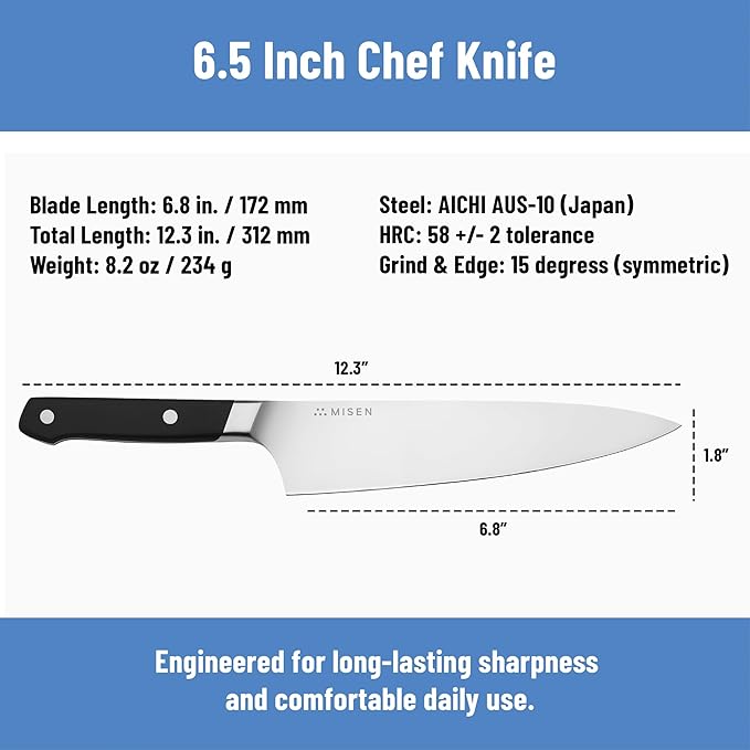 Misen 6.8" Chef Knife – High Carbon Japanese AUS-10 Stainless Steel – Hybrid German & Japanese Blade – Precision Kitchen Knife for Professionals & Home Cooks – Ultimate Cutting Performance - Black