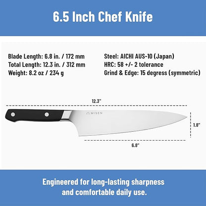 Misen 6.8" Chef Knife – High Carbon Japanese AUS-10 Stainless Steel – Hybrid German & Japanese Blade – Precision Kitchen Knife for Professionals & Home Cooks – Ultimate Cutting Performance - Black